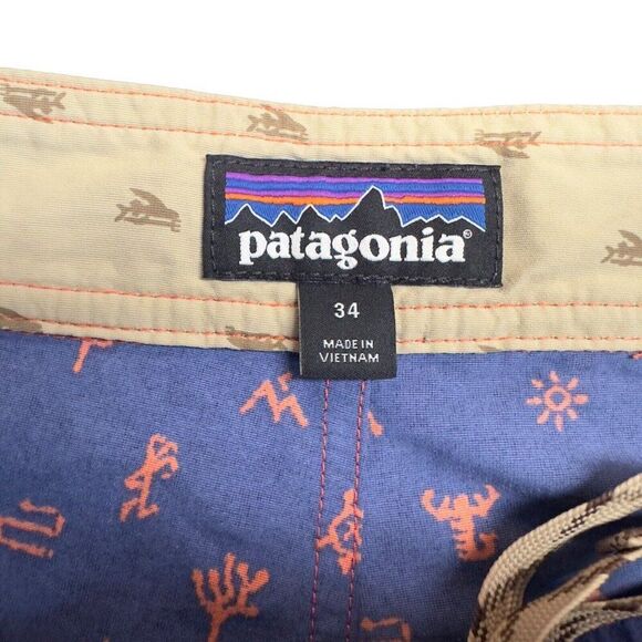 Patagonia Men's Shorts Wavefarer Printed Swim Trunks Size 34 Blue Orange - Picture 5 of 9